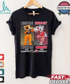 Missouri Tigers On Saturdays and Kansas City Chiefs On Sundays Mascots T Shirt, hoodie, sweater, long sleeve and tank top Missouri Tigers On Saturdays and Kansas City Chiefs On Sundays Mascots T Shirt