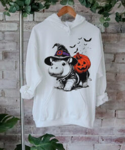 Moo Deng Bouncy Pig Moo Deng Halloween Funny Hippo With Pumpkin Witch Hat 2024 shirt
