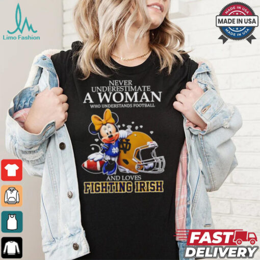 Never Underestimate A Woman Who Understands Football And Loves Notre Dame Fighting Irish x Mickey Mouse shirt
