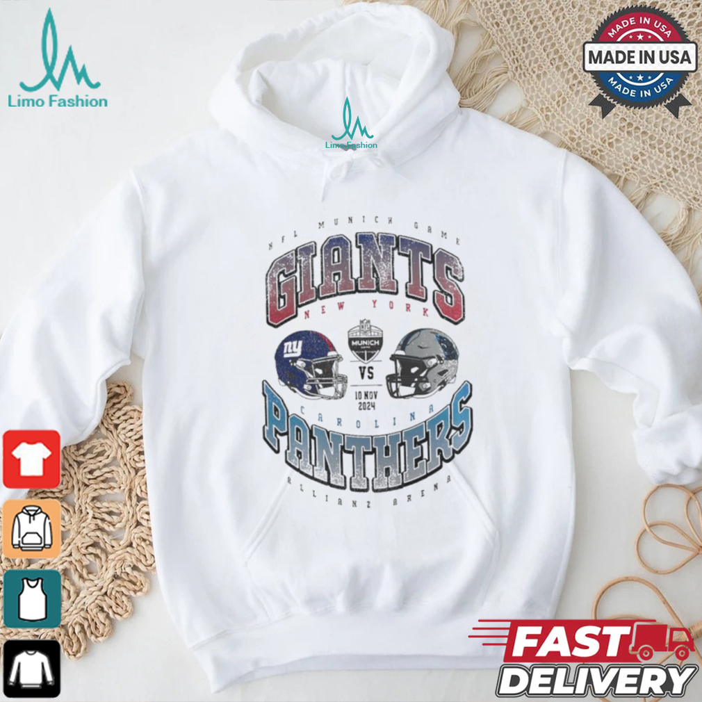 New York Giants vs. Carolina Panthers 2024 NFL Munich Games Gridiron Showdown helmet shirt New York Giants vs. Carolina Panthers 2024 NFL Munich Games Gridiron Showdown helmet shirt