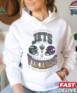 New York Jets vs. Minnesota Vikings 2024 NFL London Games Gridiron Showdown helmet shirt