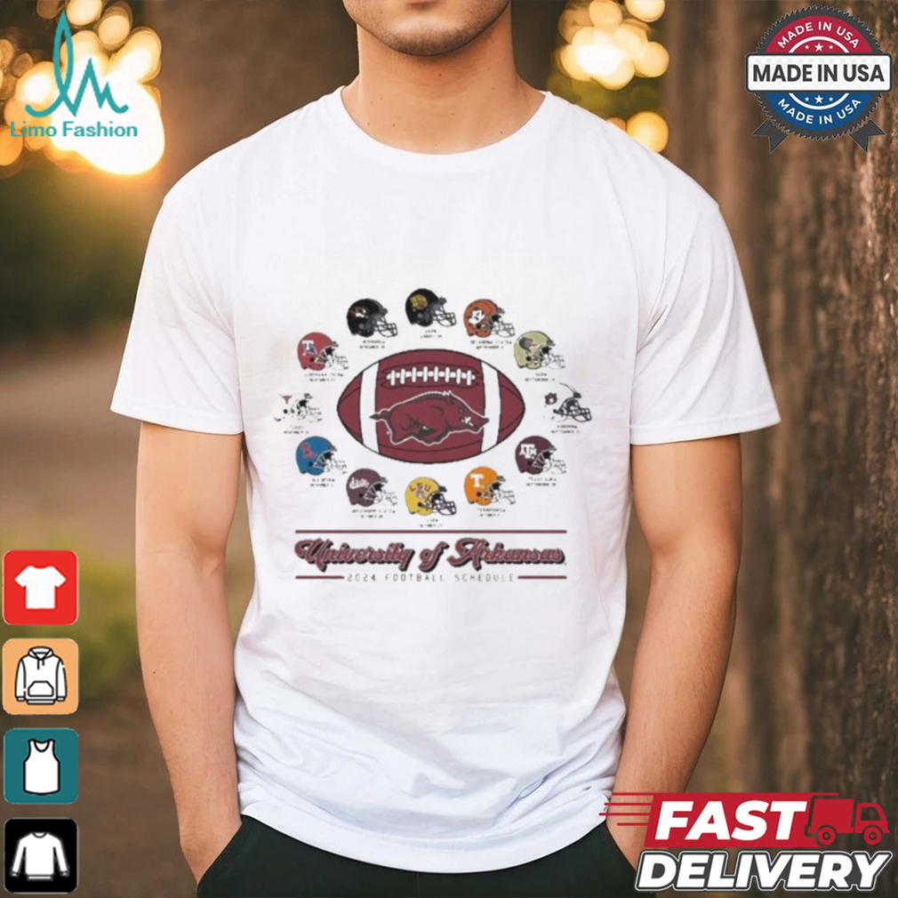 Official Arkansas Razorbacks 2024 Helmet Football Schedule T Shirt Official Arkansas Razorbacks 2024 Helmet Football Schedule T Shirt