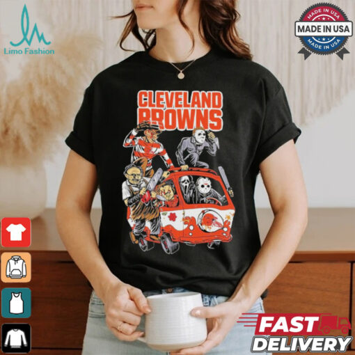 Official Cleveland Browns NFL Horror Characters Movie Hippie Halloween Shirt