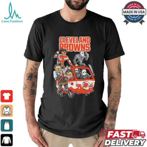 Official Cleveland Browns NFL Horror Characters Movie Hippie Halloween Shirt