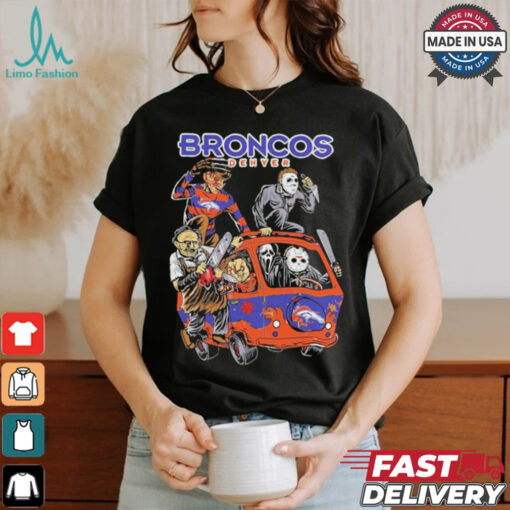 Official Denver Broncos NFL Horror Characters Movie Hippie Halloween Shirt