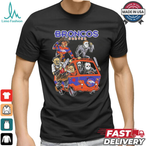 Official Denver Broncos NFL Horror Characters Movie Hippie Halloween Shirt