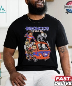 Official Denver Broncos NFL Horror Characters Movie Hippie Halloween Shirt