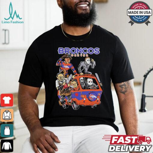 Official Denver Broncos NFL Horror Characters Movie Hippie Halloween Shirt