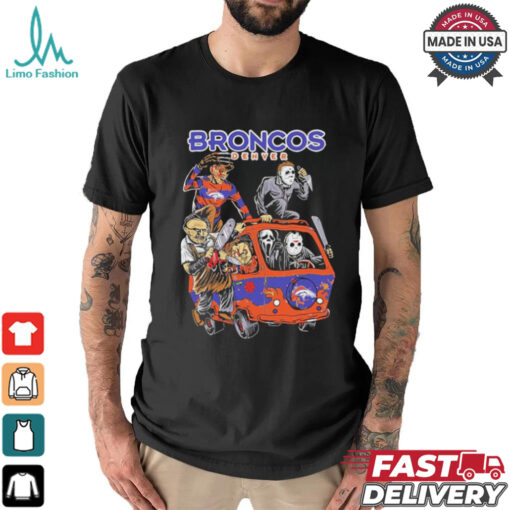 Official Denver Broncos NFL Horror Characters Movie Hippie Halloween Shirt