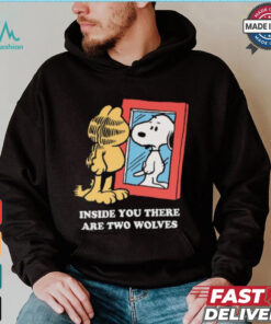 Official Inside You There Are Two Wolves Snoopy And Garfield Cat 2024 T shirt
