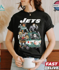 Official New York Jets NFL Horror Characters Movie Hippie Halloween Shirt