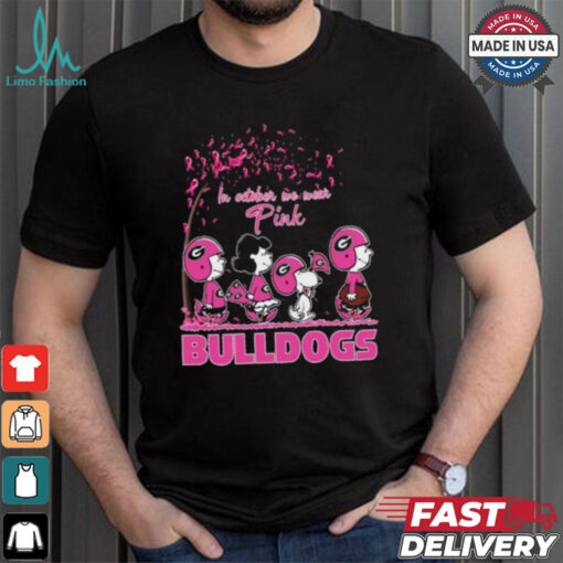 Official Peanuts Characters X Georgia Bulldogs In October We Wear Pink Shirt