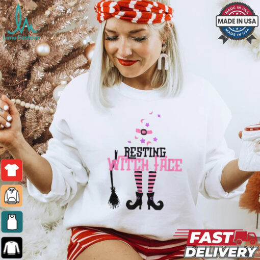 Official Resting witch face halloween broomstick T shirt