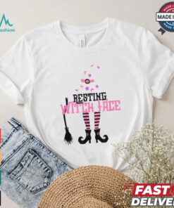 Official Resting witch face halloween broomstick T shirt