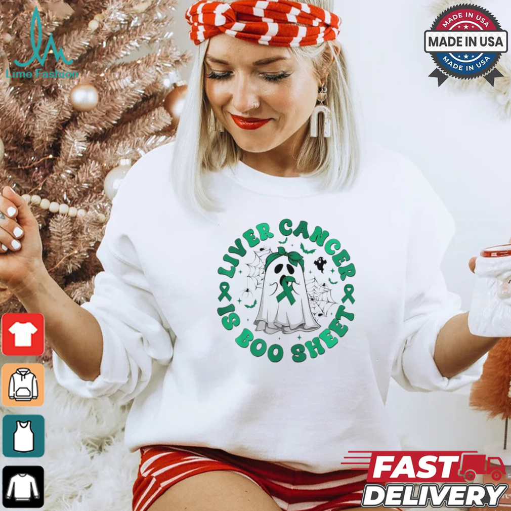 Official Retro groovy liver cancer is boo sheet ghost green ribbon T shirt Official Retro groovy liver cancer is boo sheet ghost green ribbon T shirt