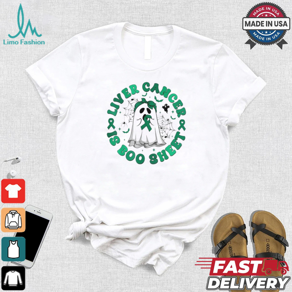 Official Retro groovy liver cancer is boo sheet ghost green ribbon T shirt Official Retro groovy liver cancer is boo sheet ghost green ribbon T shirt