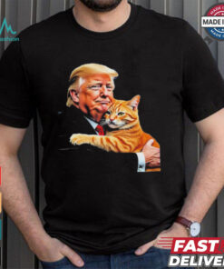Official Trump Hugging Orange Cat Funny 2024 Election Meme Graphic T Shirt