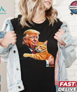 Official Trump Hugging Orange Cat Funny 2024 Election Meme Graphic T Shirt