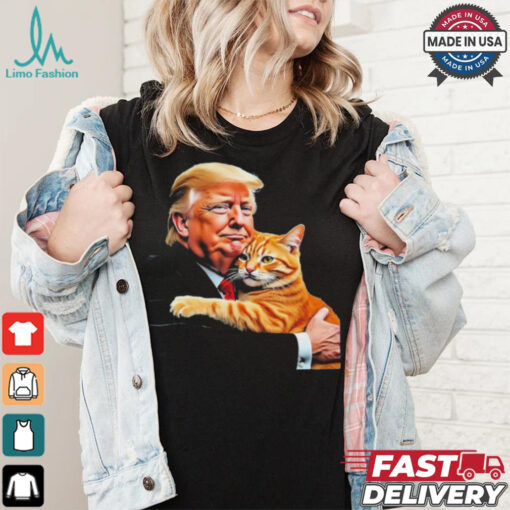 Official Trump Hugging Orange Cat Funny 2024 Election Meme Graphic T Shirt