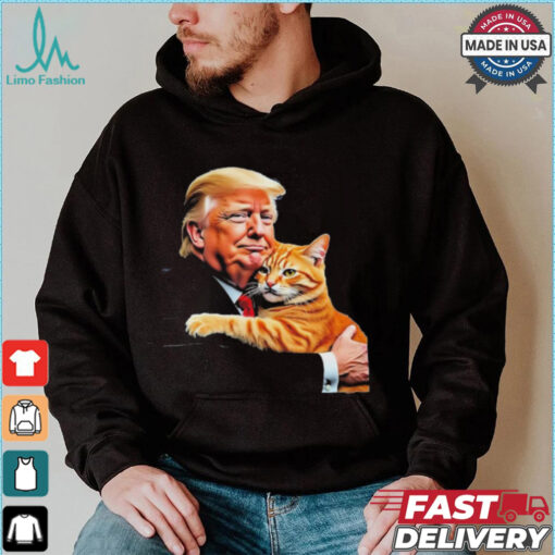 Official Trump Hugging Orange Cat Funny 2024 Election Meme Graphic T Shirt
