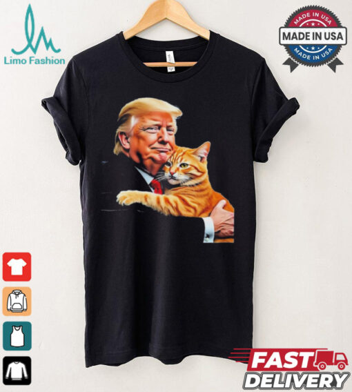 Official Trump Hugging Orange Cat Funny 2024 Election Meme Graphic T Shirt