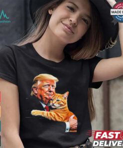 Official Trump Hugging Orange Cat Funny 2024 Election Meme Graphic T Shirt