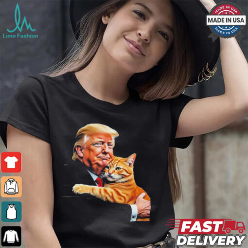 Official Trump Hugging Orange Cat Funny 2024 Election Meme Graphic T Shirt