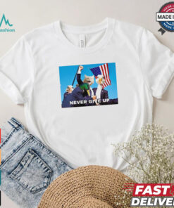 Official Trump Never Give Up Cat and Duck USA Flag t shirt