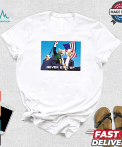 Official Trump Never Give Up Cat and Duck USA Flag t shirt