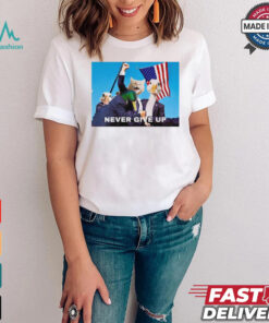 Official Trump Never Give Up Cat and Duck USA Flag t shirt
