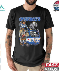 Original Dallas Cowboys NFL Horror Characters Movie Hippie Halloween Shirt