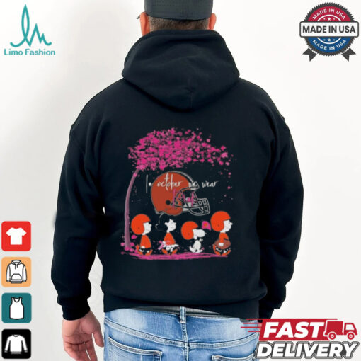 Peanuts Characters Cleveland Browns In October We Wear Pink 2024 Shirt