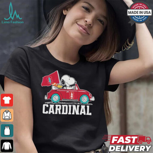 Peanuts Snoopy And Woodstock On Car Stanford Cardinals Shirt