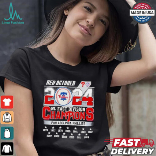 Philadelphia Phillies Red October 2024 NL East Division Champions 13X Shirt
