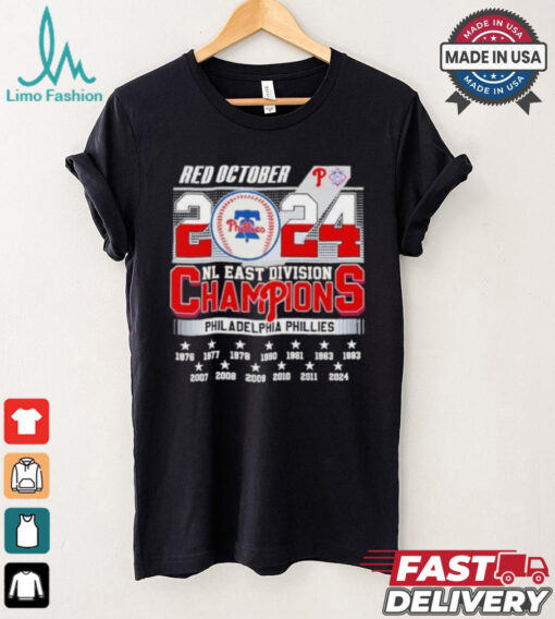Philadelphia Phillies Red October 2024 NL East Division Champions 13X Shirt