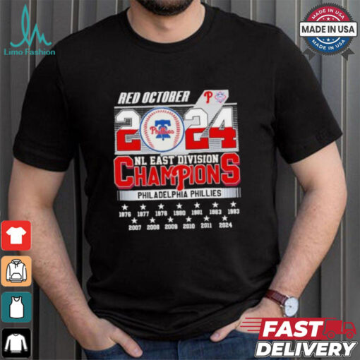 Philadelphia Phillies Red October 2024 NL East Division Champions 13X Shirt