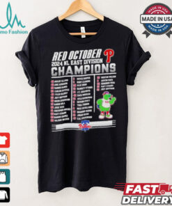 Philadelphia Phillies Red October 2024 NL East Division Champions Rosters Shirt