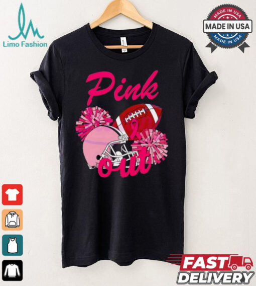 Pink out football helmet Breast Cancer shirt