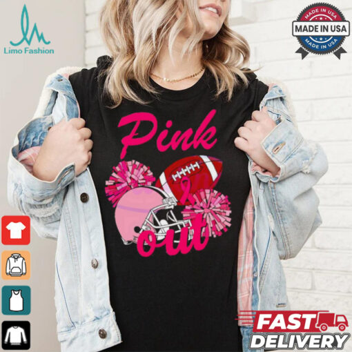 Pink out football helmet Breast Cancer shirt