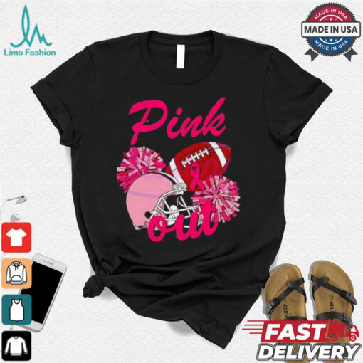 Pink out football helmet Breast Cancer shirt