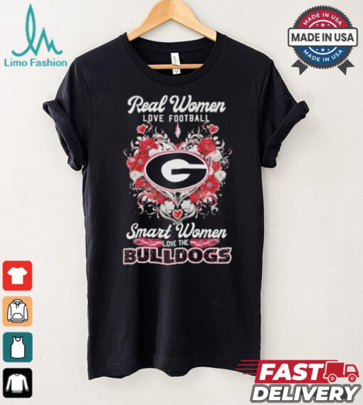 Real Women Love Football Smart Women Love The Georgia Bulldogs X Heart Flower Shirt