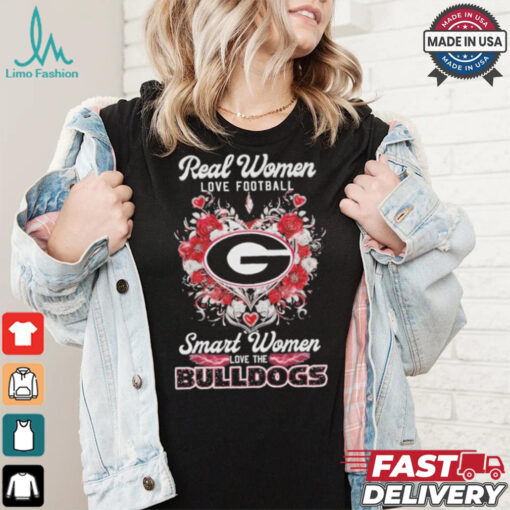 Real Women Love Football Smart Women Love The Georgia Bulldogs X Heart Flower Shirt