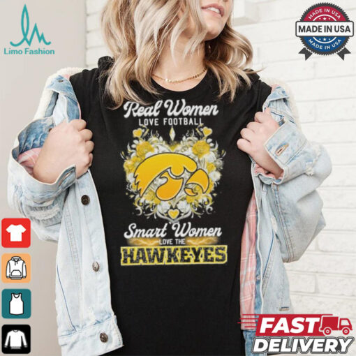 Real Women Love Football Smart Women Love The Iowa Hawkeyes X Heart Flower Shirt