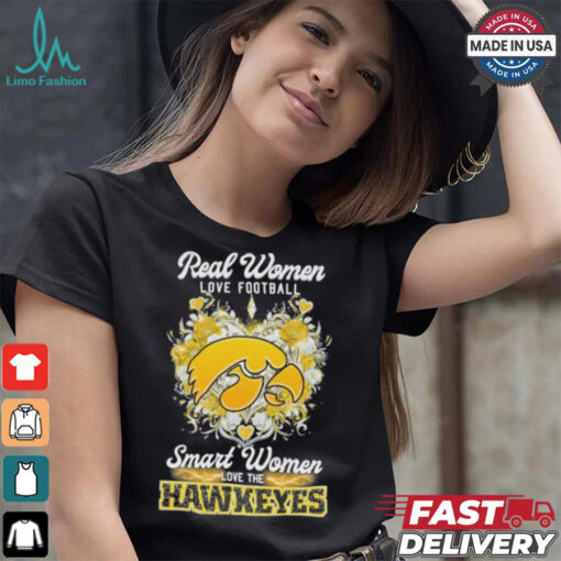 Real Women Love Football Smart Women Love The Iowa Hawkeyes X Heart Flower Shirt