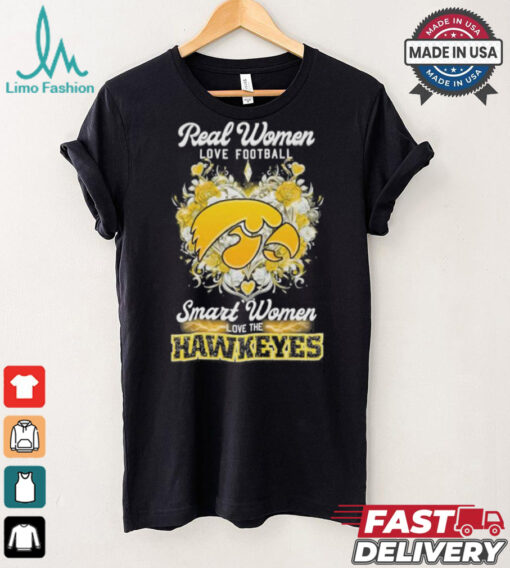 Real Women Love Football Smart Women Love The Iowa Hawkeyes X Heart Flower Shirt