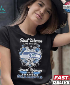 Real Women Love Football Smart Women Love The Seattle Seahawks X Heart Flower Shirt