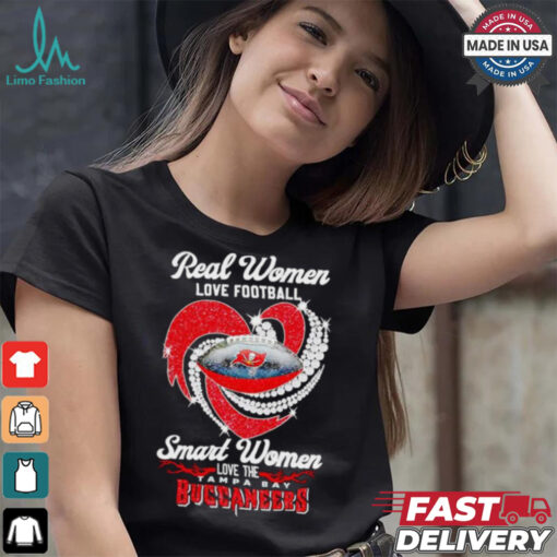 Real women love football smart women love the Tampa Bay Buccaneers diamond heart shirt