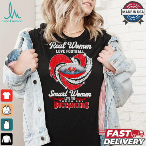 Real women love football smart women love the Tampa Bay Buccaneers diamond heart shirt