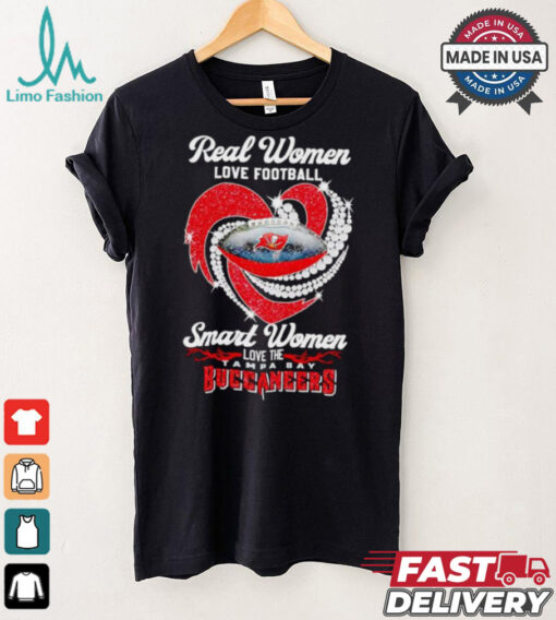 Real women love football smart women love the Tampa Bay Buccaneers diamond heart shirt
