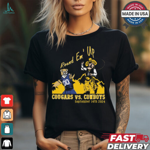 Round Em’ Up Wyoming Cowboys 2024 BYU Cougars Stripe Out SS Sep 14 2024 t shirt
